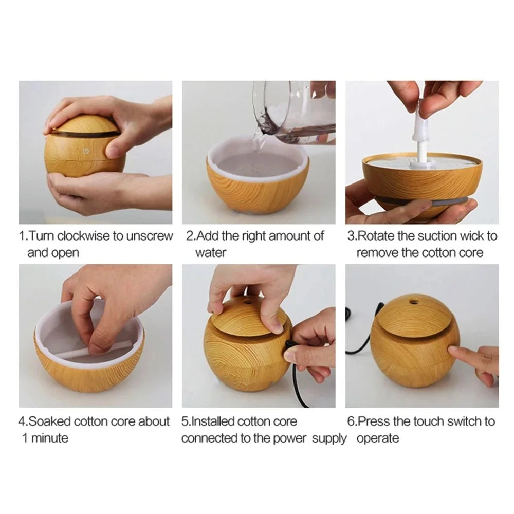 Humidifier Electric Air Aroma Diffuser Wood Ultrasonic Air Humidifier! PORTABLE Essential Oil Aromatherapy Cool Mist Maker for Bedroom! WISESSENCE!