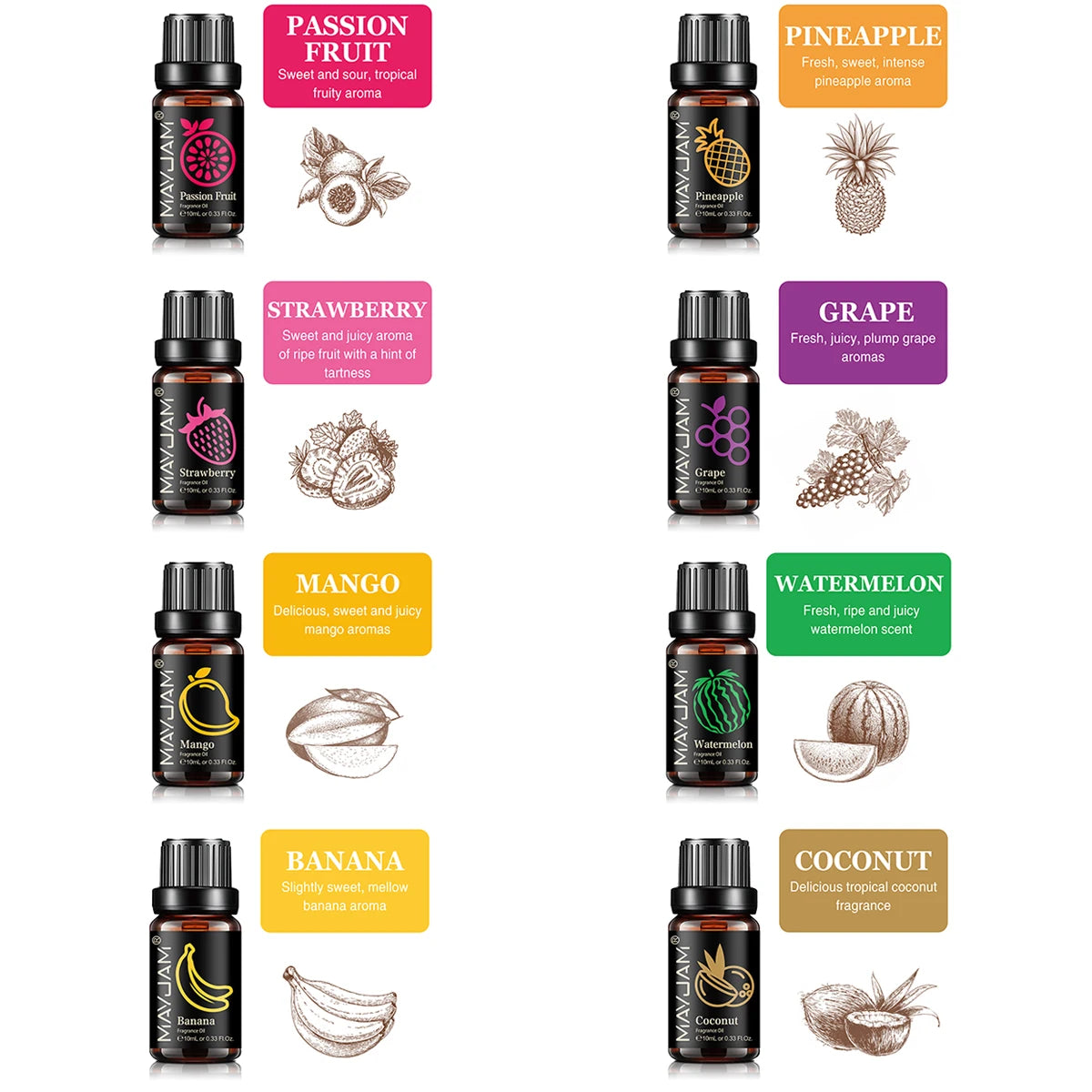 WISESSENCE Fragrance Oils Set 8pcs - Gift Box Fruit Aroma Oil For Humidifier Diffuser - Candle Soap Making - Air Freshener.  WISESSENCE!!!